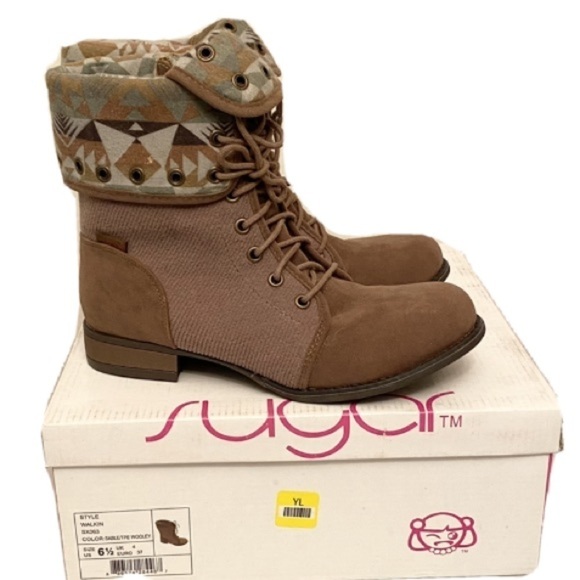 SUGAR New Walkin Boots Tan Boho Aztec Booties - Picture 1 of 8